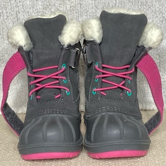 Cat & Jack Kids Black/Pink/Green Leather Journey Winter Snow Boots Size US 5 - Picture 4 of 12